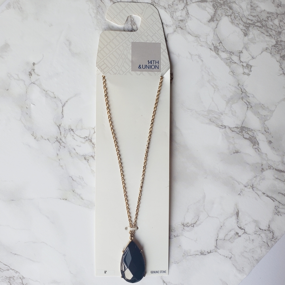 4th & Union Long Stone Teardrop Pendant Necklace
